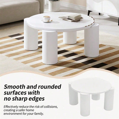 White Cloud Couchtisch, moderner Couchtisch mit 4 stabilen Stützbeinen, kleiner weißer Couchtisch, runde Kante, passt gut in Wohnzimmer, Schlafzimmer, Balkon, Terrasse