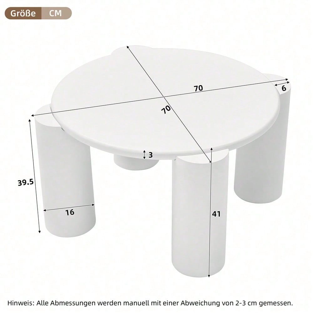White Cloud Couchtisch, moderner Couchtisch mit 4 stabilen Stützbeinen, kleiner weißer Couchtisch, runde Kante, passt gut in Wohnzimmer, Schlafzimmer, Balkon, Terrasse