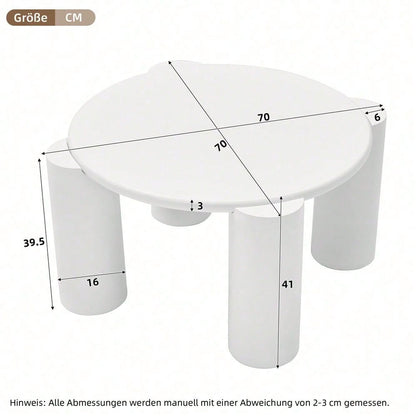 White Cloud Couchtisch, moderner Couchtisch mit 4 stabilen Stützbeinen, kleiner weißer Couchtisch, runde Kante, passt gut in Wohnzimmer, Schlafzimmer, Balkon, Terrasse