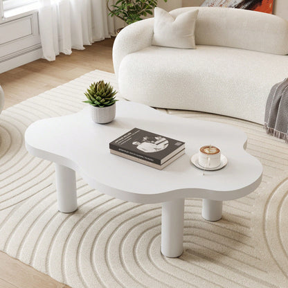 Wolken-Couchtisch, weißer Couchtisch für das Wohnzimmer, unregelmäßiger Cartoon-Couchtisch für den Innenbereich, moderner dreibeiniger Beistelltisch (weiß)