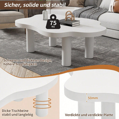 Wolken-Couchtisch, weißer Couchtisch für das Wohnzimmer, unregelmäßiger Cartoon-Couchtisch für den Innenbereich, moderner dreibeiniger Beistelltisch (weiß)