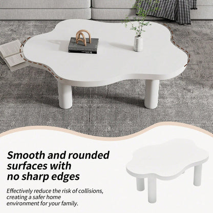 Wolken-Couchtisch, weißer Couchtisch für das Wohnzimmer, unregelmäßiger Cartoon-Couchtisch für den Innenbereich, moderner dreibeiniger Beistelltisch (weiß)