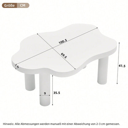 Wolken-Couchtisch, weißer Couchtisch für das Wohnzimmer, unregelmäßiger Cartoon-Couchtisch für den Innenbereich, moderner dreibeiniger Beistelltisch (weiß)
