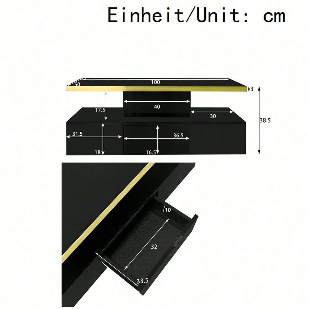 Couchtisch, Tisch mit Schubladen, Hochglanzlackierung, Beistelltisch mit zwei Ablageebenen. Mit LED-Licht