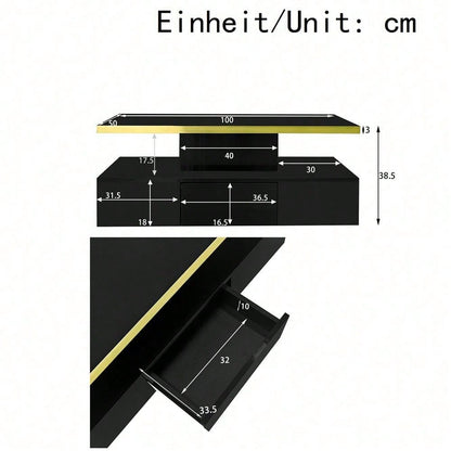 Couchtisch, Tisch mit Schubladen, Hochglanzlackierung, Beistelltisch mit zwei Ablageebenen. Mit LED-Licht