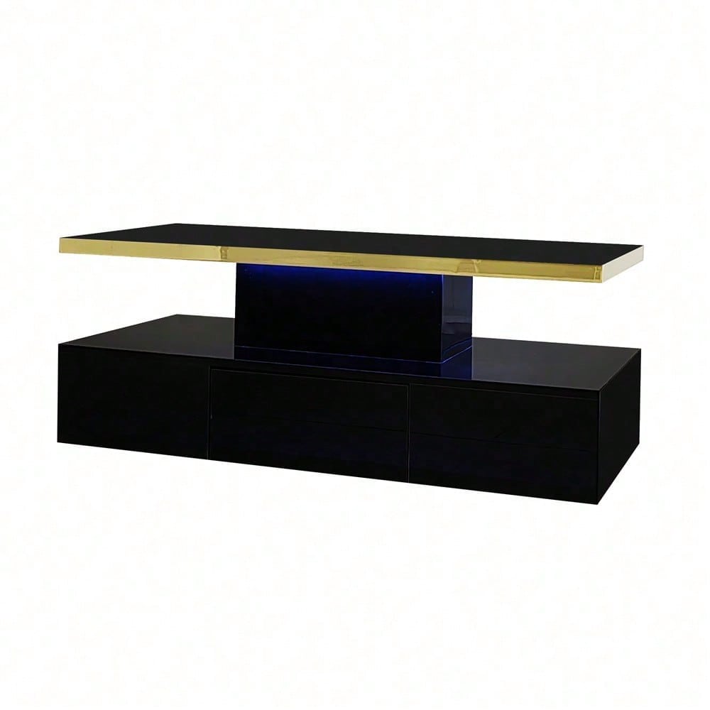 Couchtisch, Tisch mit Schubladen, Hochglanzlackierung, Beistelltisch mit zwei Ablageebenen. Mit LED-Licht