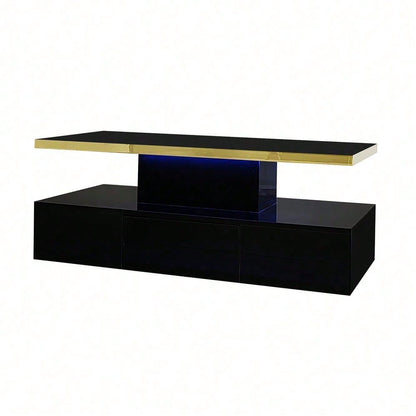Couchtisch, Tisch mit Schubladen, Hochglanzlackierung, Beistelltisch mit zwei Ablageebenen. Mit LED-Licht