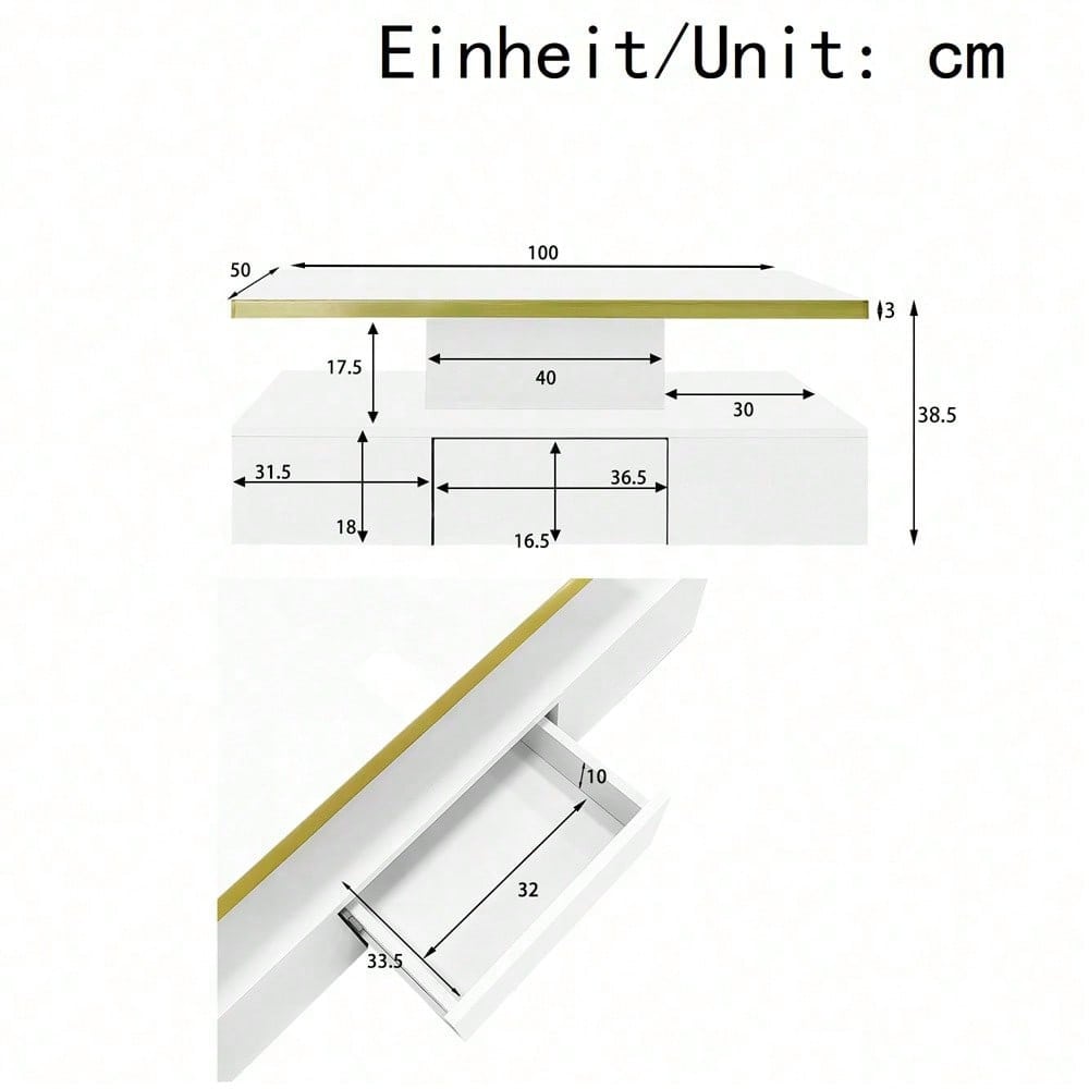 Couchtisch, Tisch mit Schubladen, Hochglanzlackierung, Beistelltisch mit zwei Ablageebenen. Mit LED-Licht