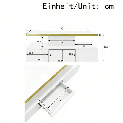 Couchtisch, Tisch mit Schubladen, Hochglanzlackierung, Beistelltisch mit zwei Ablageebenen. Mit LED-Licht