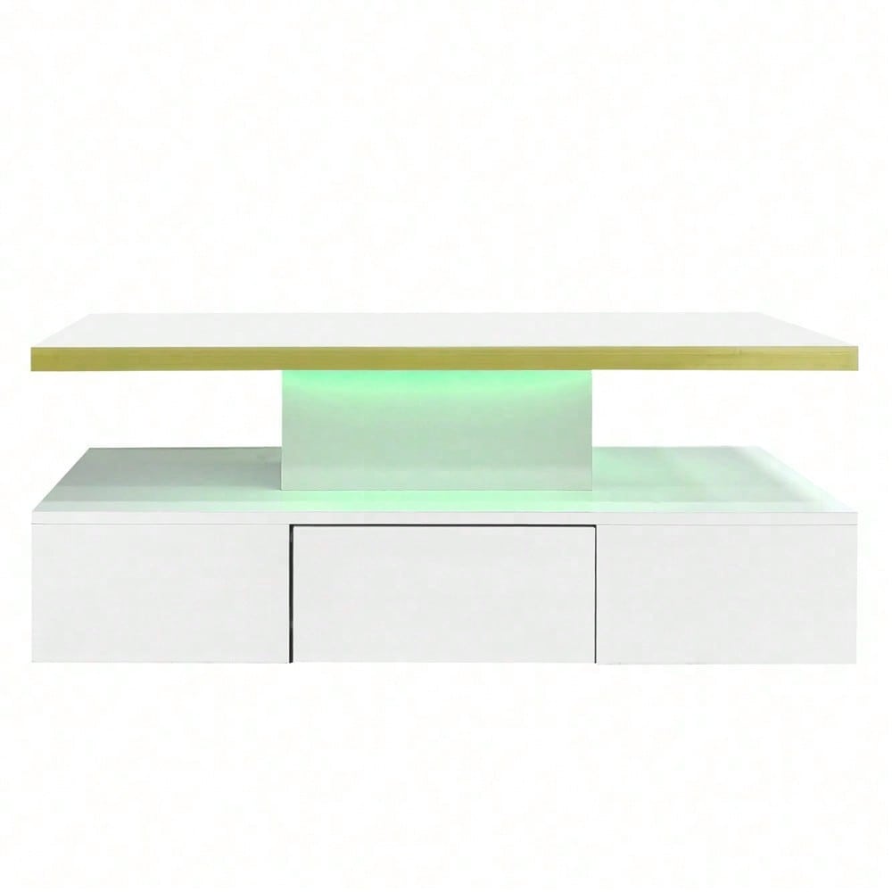 Couchtisch, Tisch mit Schubladen, Hochglanzlackierung, Beistelltisch mit zwei Ablageebenen. Mit LED-Licht