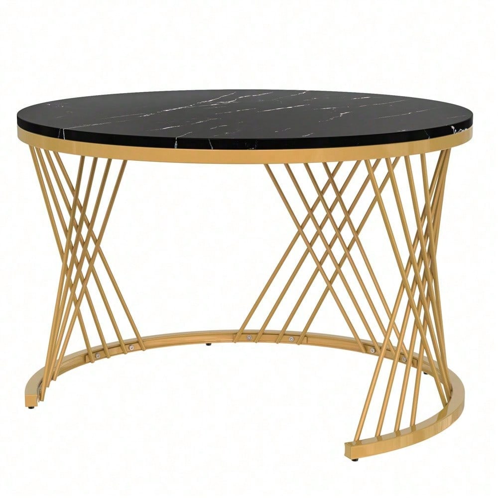 2 in 1 Runder Couchtisch aus MDF, Beistelltisch mit Tischplatte aus Marmor und Schubladen aus Kunststoff-Rattan, Griffe aus Massivholz. goldene Eisenfüße. 70*70*45,5+50*50*38,5cm