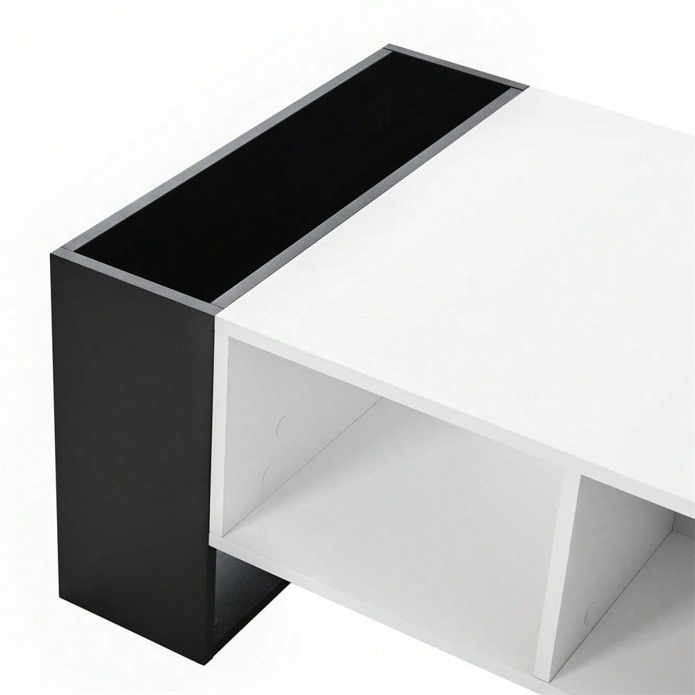 Moderner Couchtisch 105 x 60 x 40,5 cm – Schwarz-Weiß-Design mit hochglänzender Oberfläche, Schublade und 4 offenen Fächern