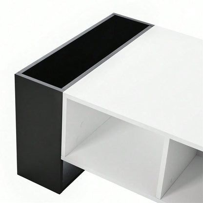 Moderner Couchtisch 105 x 60 x 40,5 cm – Schwarz-Weiß-Design mit hochglänzender Oberfläche, Schublade und 4 offenen Fächern