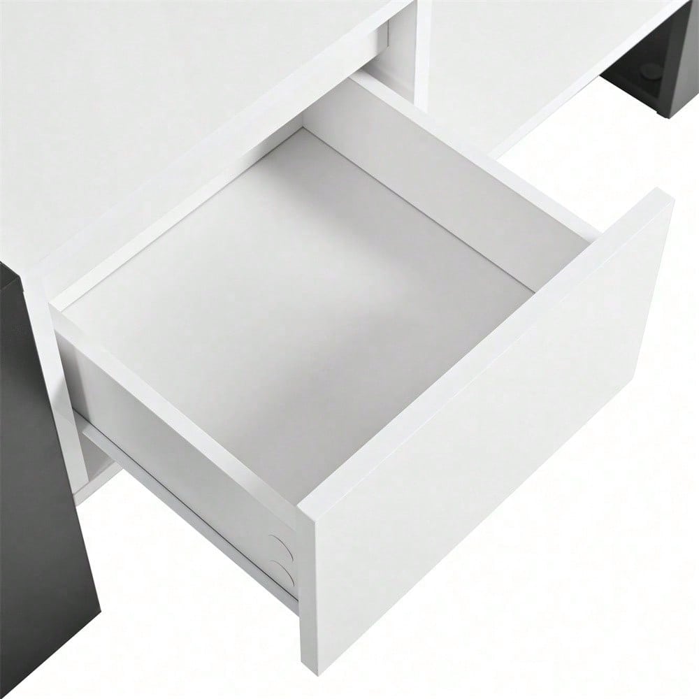 Moderner Couchtisch 105 x 60 x 40,5 cm – Schwarz-Weiß-Design mit hochglänzender Oberfläche, Schublade und 4 offenen Fächern