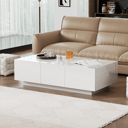 Couchtisch, Hochglanz-Wohnzimmertisch mit Push-Pull-Aufbewahrungsstruktur, doppelseitigen Schubladen