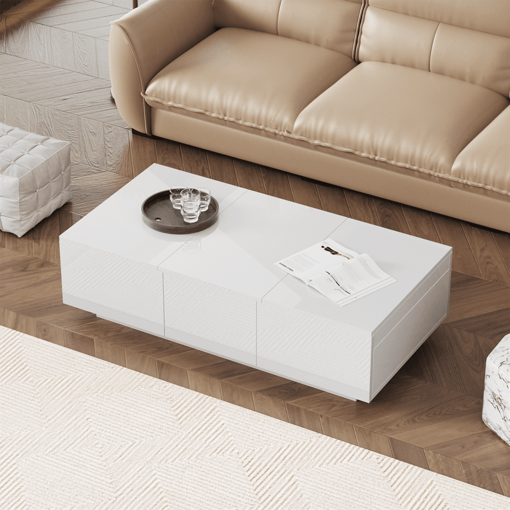 Couchtisch, Hochglanz-Wohnzimmertisch mit Push-Pull-Aufbewahrungsstruktur, doppelseitigen Schubladen