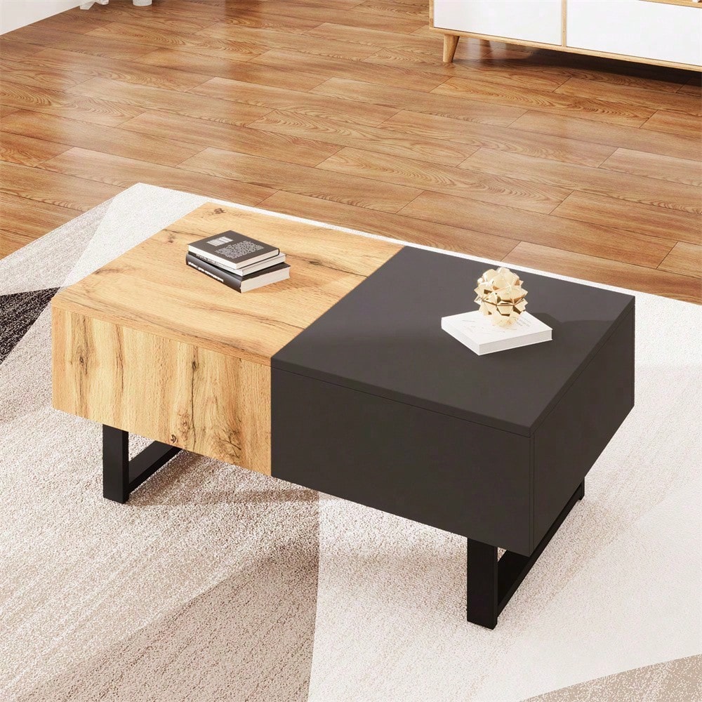 Multifunktionaler moderner verschiebbarer Couchtisch mit versteckter Aufbewahrung, hochwertiger Holz- und Metallhalterung, geeignet für Wohn- und Bürobereich, einfach zu installieren, 155 x 55 x 40 cm