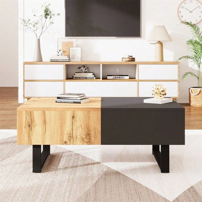 Multifunktionaler moderner verschiebbarer Couchtisch mit versteckter Aufbewahrung, hochwertiger Holz- und Metallhalterung, geeignet für Wohn- und Bürobereich, einfach zu installieren, 155 x 55 x 40 cm