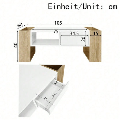 Moderner Couchtisch 105 x 60 x 40 cm - teilweise hochglanz, mit Schubladen und offenen Fächern