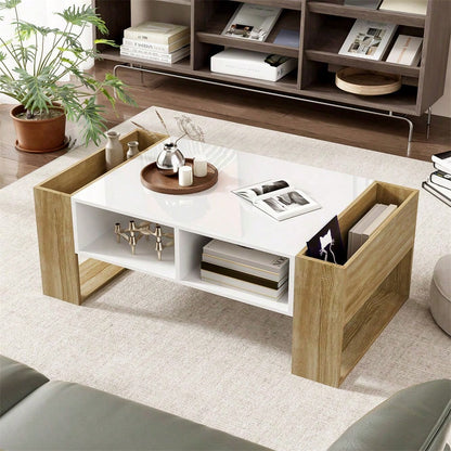 Moderner Couchtisch 105 x 60 x 40 cm - teilweise hochglanz, mit Schubladen und offenen Fächern