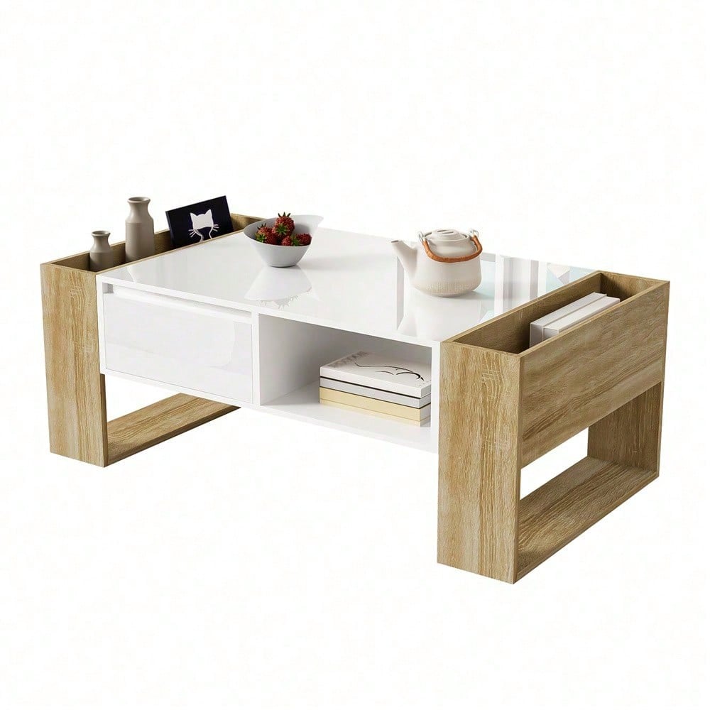 Moderner Couchtisch 105 x 60 x 40 cm - teilweise hochglanz, mit Schubladen und offenen Fächern