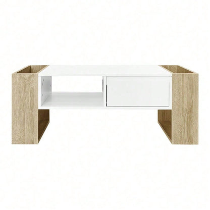 Moderner Couchtisch 105 x 60 x 40 cm - teilweise hochglanz, mit Schubladen und offenen Fächern