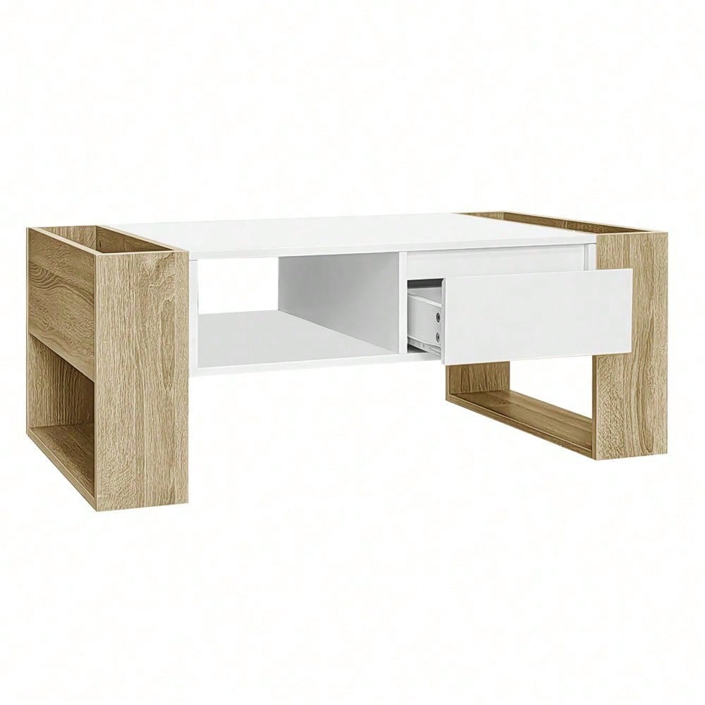 Moderner Couchtisch 105 x 60 x 40 cm - teilweise hochglanz, mit Schubladen und offenen Fächern