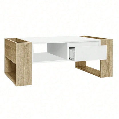 Moderner Couchtisch 105 x 60 x 40 cm - teilweise hochglanz, mit Schubladen und offenen Fächern