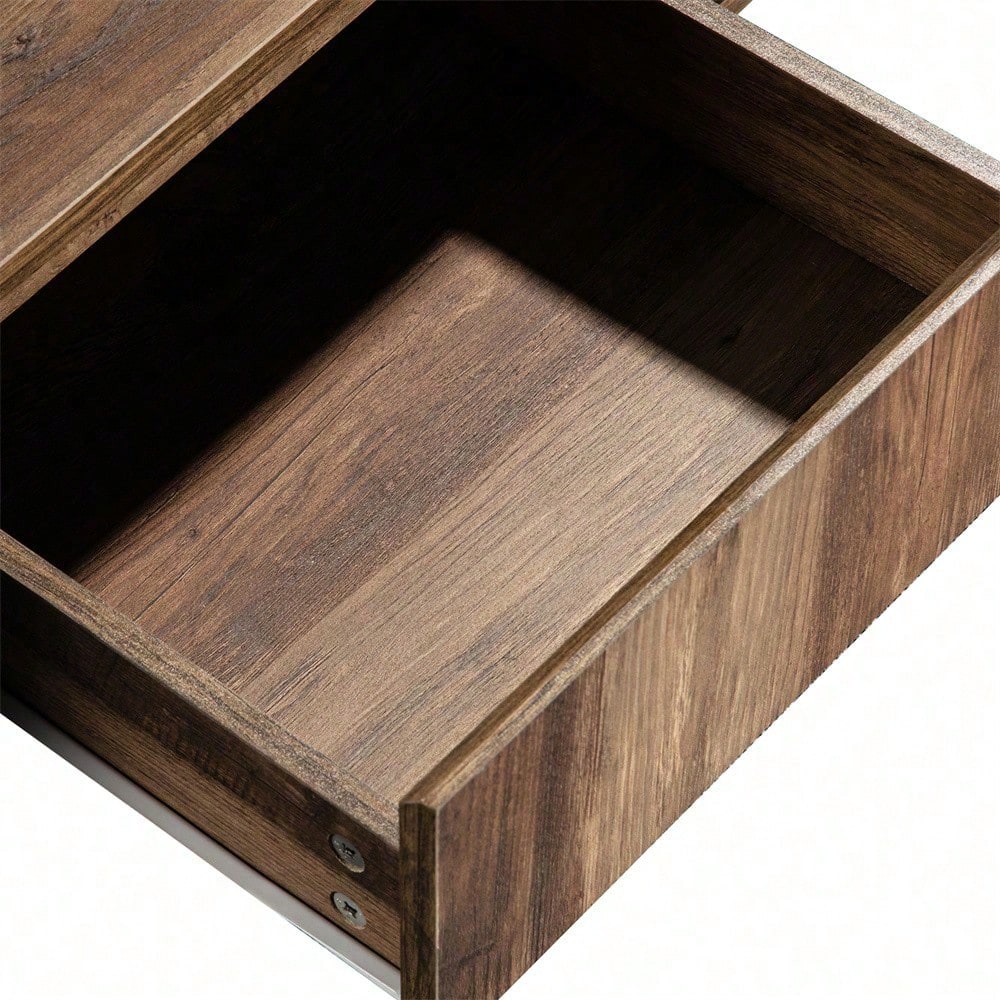 Couchtisch aus Holzmaserung, mit Eine grifflose Schublade, ein Staufach und Heckstaufach,doppelseitiger Stauraum. Mit Staufächern auf beiden Seiten. Wohnzimmer-Sofatisch, großer Stauraum. Anthrazit.