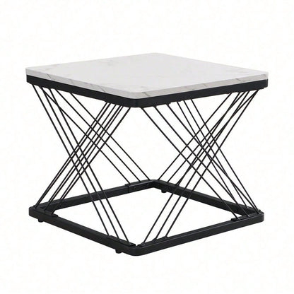 Stilvolles 2-teiliges Couchtisch-Set, quadratische Tische in 60*60*45cm & 45*45*40cm, hochglänzende Marmoroptik, höhenverstellbare Füße, bis 30kg belastbar,Hochglanz-Kombi-Couchtisch