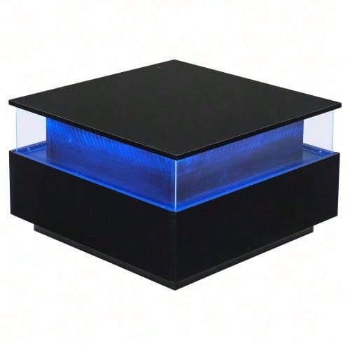 Modernes Hochglanz-LED-Couchtisch Kaffeetisch 70*70*41cm mit 2 Schubladen und transparentem Präsentationsbereich – Belastbar bis 30 kg, ideal für stilvolle Wohnzimmer