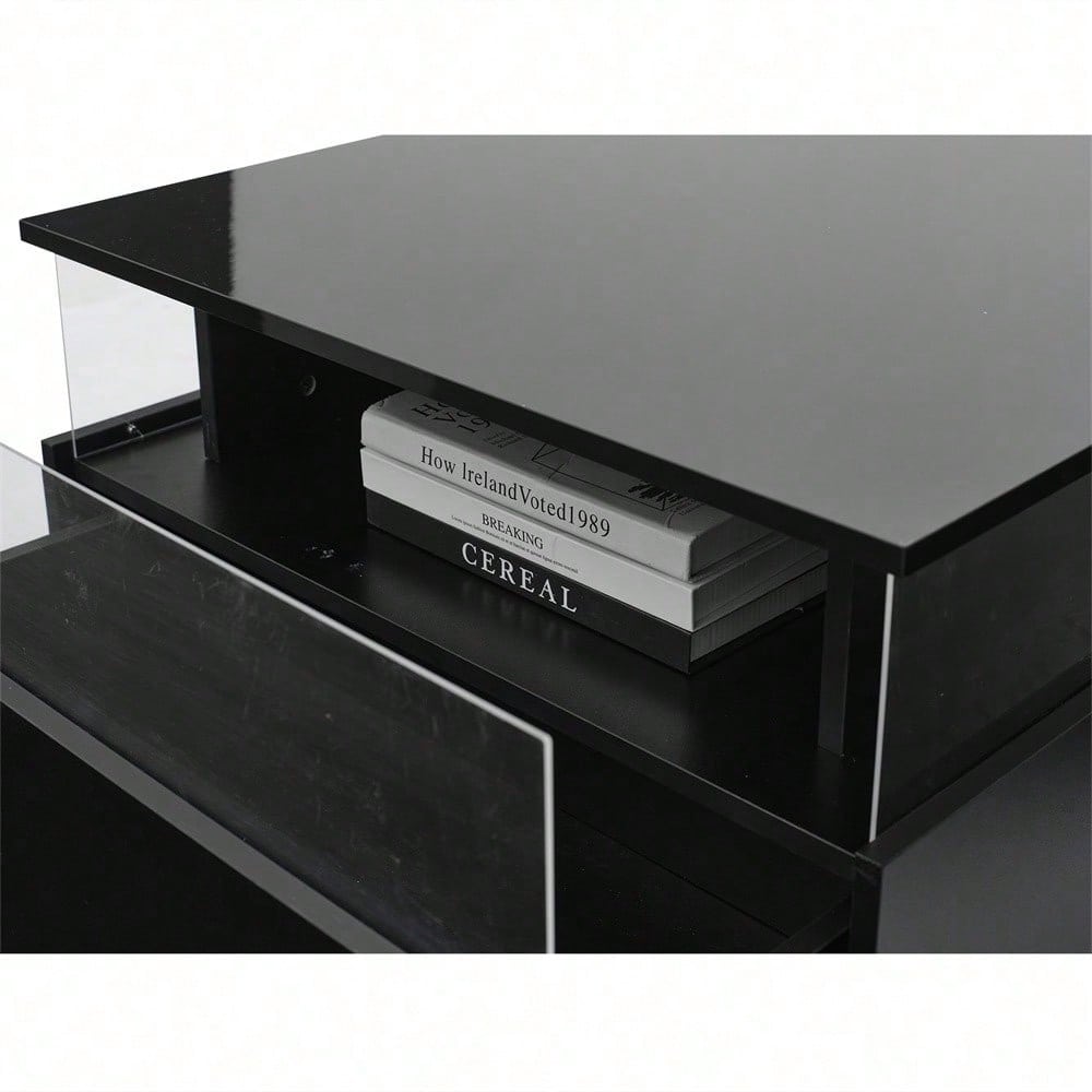 Modernes Hochglanz-LED-Couchtisch Kaffeetisch 70*70*41cm mit 2 Schubladen und transparentem Präsentationsbereich – Belastbar bis 30 kg, ideal für stilvolle Wohnzimmer