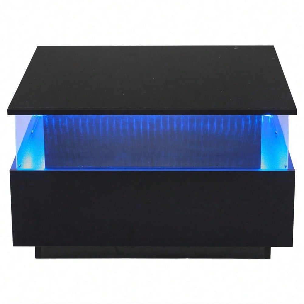 Modernes Hochglanz-LED-Couchtisch Kaffeetisch 70*70*41cm mit 2 Schubladen und transparentem Präsentationsbereich – Belastbar bis 30 kg, ideal für stilvolle Wohnzimmer