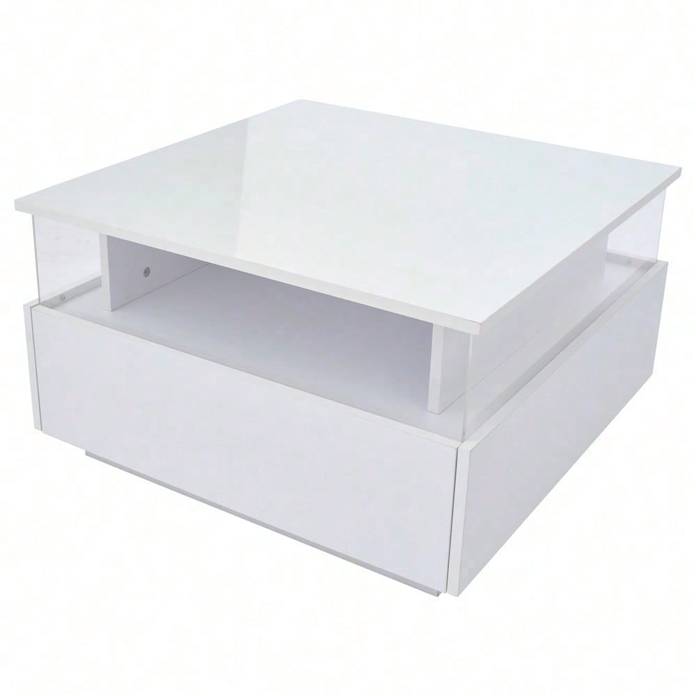 Modernes Hochglanz-LED-Couchtisch Kaffeetisch 70*70*41cm mit 2 Schubladen und transparentem Präsentationsbereich – Belastbar bis 30 kg, ideal für stilvolle Wohnzimmer