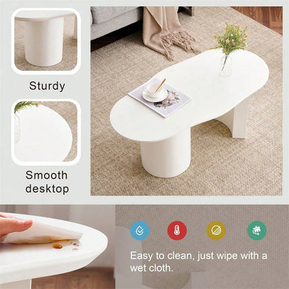 Stabiler und langlebiger 100 cm langer weißer unregelmäßiger Couchtisch - hochwertiges MDF, lackierte Oberfläche, zarte Haptik, unregelmäßige und elegant geschwungene Tischplatte