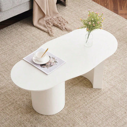 Stabiler und langlebiger 100 cm langer weißer unregelmäßiger Couchtisch - hochwertiges MDF, lackierte Oberfläche, zarte Haptik, unregelmäßige und elegant geschwungene Tischplatte