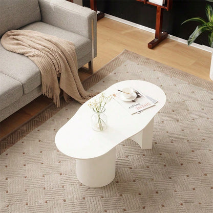 Stabiler und langlebiger 100 cm langer weißer unregelmäßiger Couchtisch - hochwertiges MDF, lackierte Oberfläche, zarte Haptik, unregelmäßige und elegant geschwungene Tischplatte