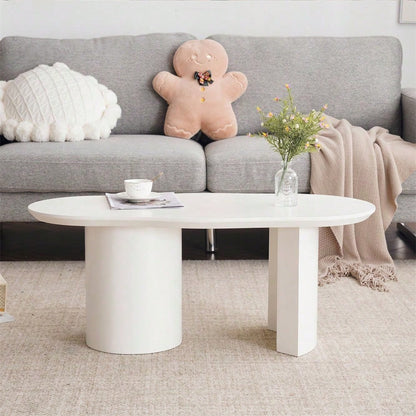 Stabiler und langlebiger 100 cm langer weißer unregelmäßiger Couchtisch - hochwertiges MDF, lackierte Oberfläche, zarte Haptik, unregelmäßige und elegant geschwungene Tischplatte