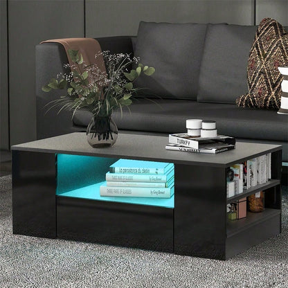 Moderner Couchtisch Hochglanz Wohnzimmermöbel 2 Schubladen und 2 Regalsofa Couchtisch Beistelltisch (95 x 53 x 37cm)