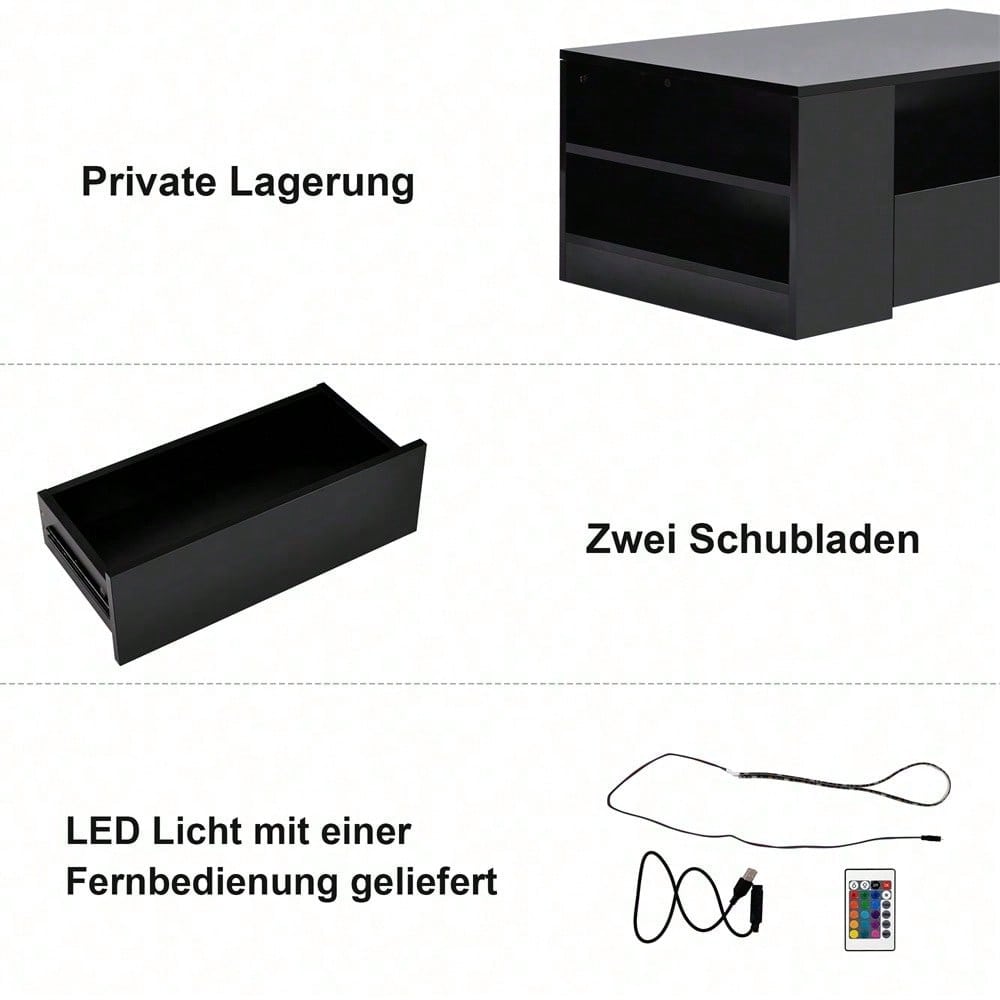 Moderner Couchtisch Hochglanz Wohnzimmermöbel 2 Schubladen und 2 Regalsofa Couchtisch Beistelltisch (95 x 53 x 37cm)