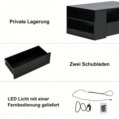 Moderner Couchtisch Hochglanz Wohnzimmermöbel 2 Schubladen und 2 Regalsofa Couchtisch Beistelltisch (95 x 53 x 37cm)