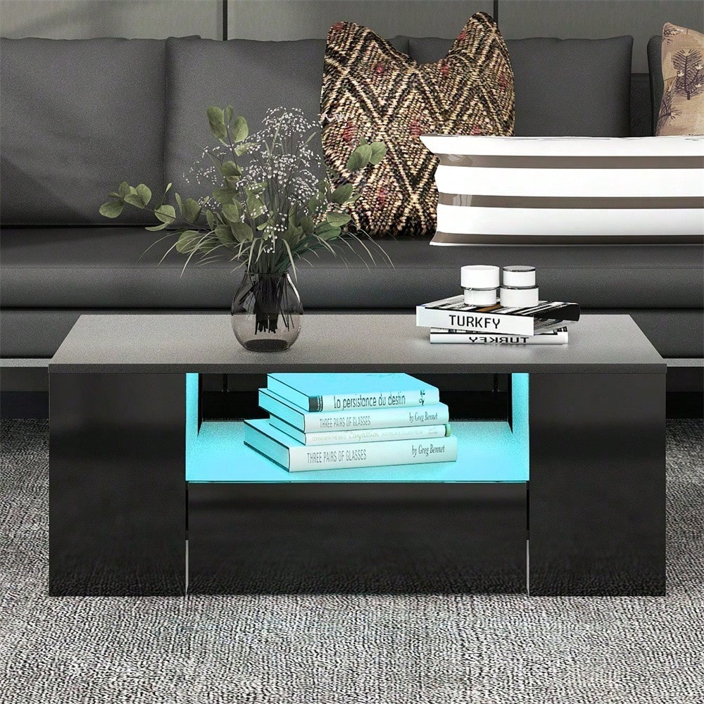 Moderner Couchtisch Hochglanz Wohnzimmermöbel 2 Schubladen und 2 Regalsofa Couchtisch Beistelltisch (95 x 53 x 37cm)