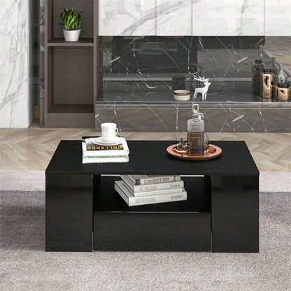 Moderner Couchtisch Hochglanz Wohnzimmermöbel 2 Schubladen und 2 Regalsofa Couchtisch Beistelltisch (95 x 53 x 37cm)