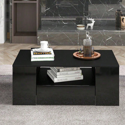 Moderner Couchtisch Hochglanz Wohnzimmermöbel 2 Schubladen und 2 Regalsofa Couchtisch Beistelltisch (95 x 53 x 37cm)