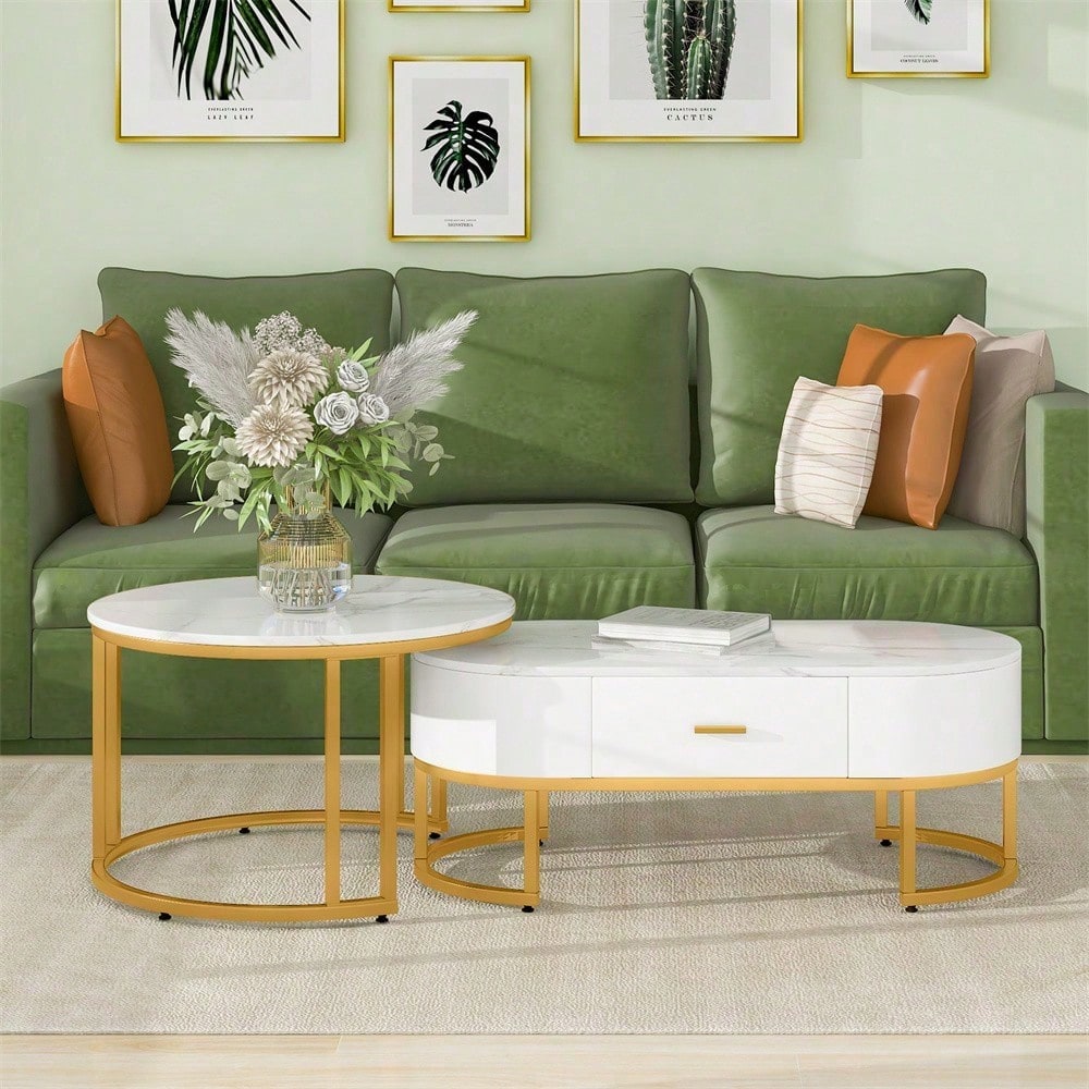 Couchtische 2-teilig Tischgestell Metall Gold, Edle Wohnzimmertische, Moderne Satztische