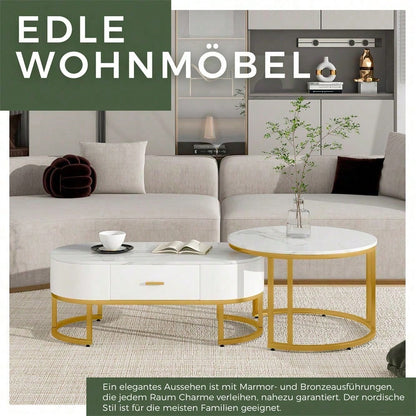 Couchtische 2-teilig Tischgestell Metall Gold, Edle Wohnzimmertische, Moderne Satztische