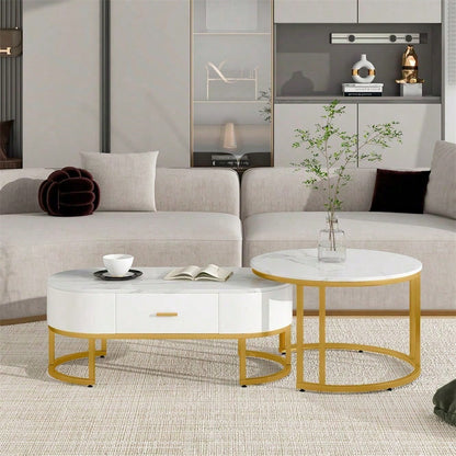 Couchtische 2-teilig Tischgestell Metall Gold, Edle Wohnzimmertische, Moderne Satztische