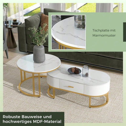 Couchtische 2-teilig Tischgestell Metall Gold, Edle Wohnzimmertische, Moderne Satztische