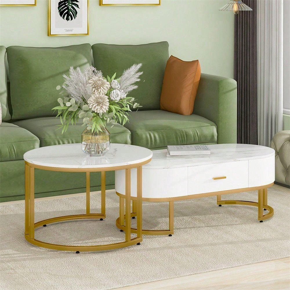 Couchtische 2-teilig Tischgestell Metall Gold, Edle Wohnzimmertische, Moderne Satztische