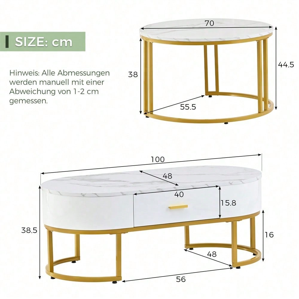 Couchtische 2-teilig Tischgestell Metall Gold, Edle Wohnzimmertische, Moderne Satztische
